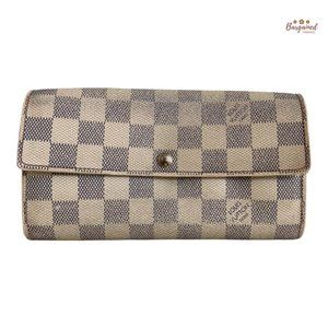 Authentic LOUIS VUITTON Damier Azur Coated Canvas Leather Sarah Long Wallet